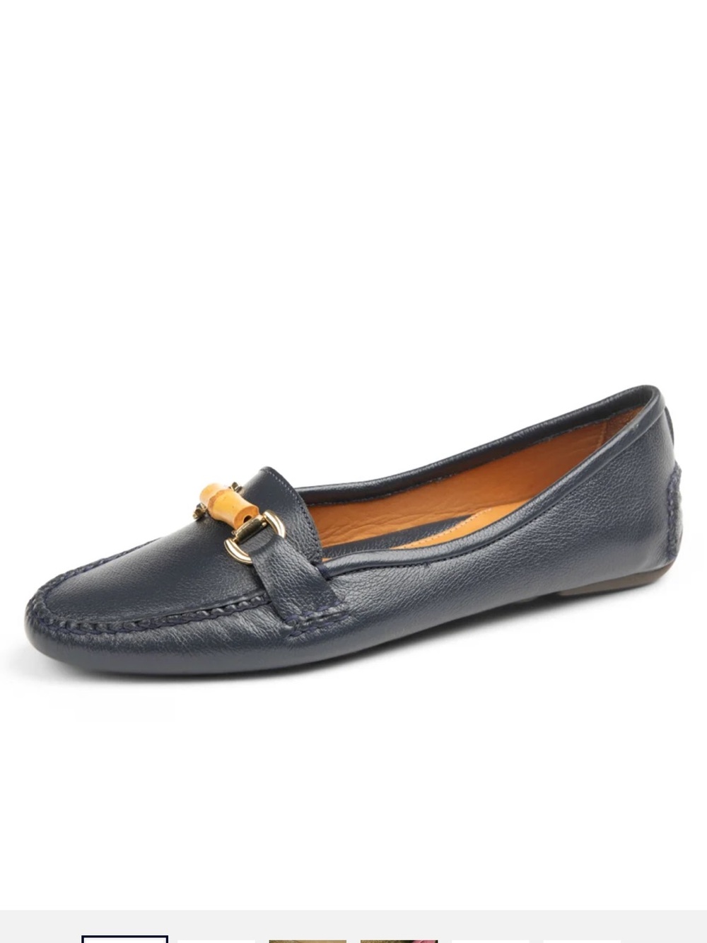 Patricia Green Navy Leather Bit Loafer with Bamboo Accent